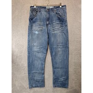Evolution in Design Straight Leg Mens Jeans Size 38x34 (Fits 38x33) Distressed